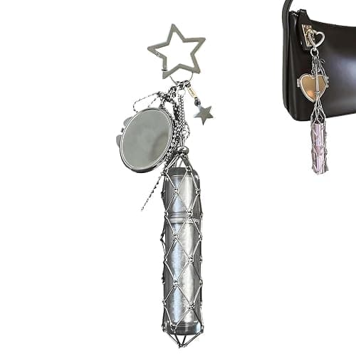 Chic Lip Gloss Holder with Mirror, Atlo-das Lipstick Holder Stainless, 2‑in‑1 Lipstick Holders for Purse, Small Bling Crystal Lipsticks Storage Bag Key Chain, for Bag Purse (1*Star) - Image 1