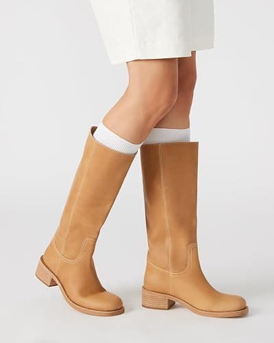 SUIARA Knee High Boots Women Square Toe Chunky Block Heel Banana Campus Boot Wide Calf Comfortable Low Heel Riding Long Boots thumbnail 3