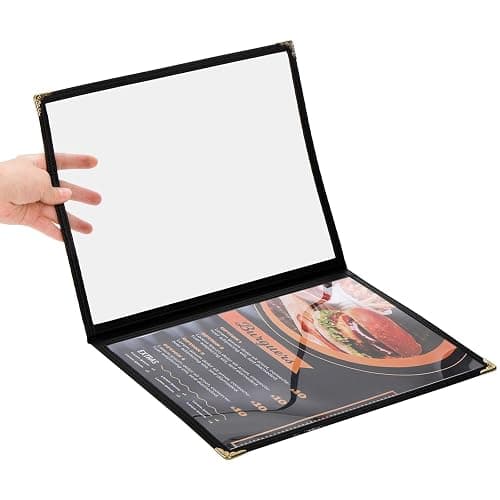 Nicunom 12 Pcak Restaurant Menu Covers, 8.5 X 11 Inch Menu Covers, 2 Page 4 View Transparent Menu Holders for Bar Cafe Restaurant, Double Stitched Edge thumbnail 4