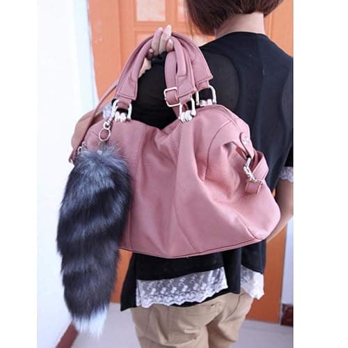 TMEEIHNSS 17" Huge Real Fox Tail Fluffy Fur Keychain Cosplay Tails Charm Accessories Handbag Tassel Ring Key Chain thumbnail 6