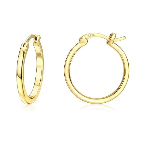 Dochais 18K Gold Plated Hoop Earrings - 925 Sterling Silver Hoop Earrings Large Hypoallergenic Lightweight Thin Big Hoops for Women-15/20/30/40MM - Image 1