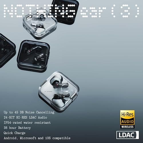 Nothing Ear (3) Wireless Earbuds Super Mic 45dB Hybrid Active Noise Cancelling Bluetooth Headphones Hi-Res 6 Mics, 12mm Dynamic Bass Boost, Dual Connect ANC Sport Ear Buds for iPhone Android, Black thumbnail 4