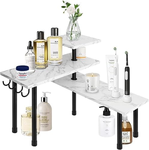 Homode Bathroom Counter Corner Shelf, 3 Tier Kitchen Countertop Organizer for Over The Sink, Make Up, Dresser Table, White Marble thumbnail 8