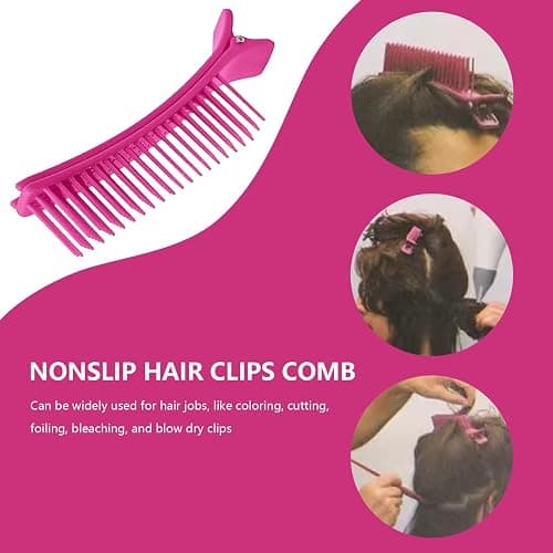 FUATY 2 Pcs Hair Sectioning Grip Clips for Coloring, Styling, Parting, Cutting, Foiling and Placing Hair Extensions, Hairstylist Non-slip Hair Clips Comb Salon Home Sectioning Teeth Hair Clips, Pink thumbnail 4