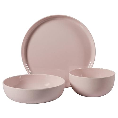 Gibson Home Candy Skies 12 Piece Unbreakable Wheat Straw Melamine Plates and Bowls Dinnerware Set - Outdoor, Camping, & Everyday Use - Matte Exterior/Shiny Interior Pink thumbnail 5