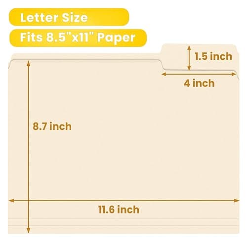 SUNEE File Folders, 18 Pack Manilla Folders 8.5 x 11, 1/3 Cut Tab for Easy Labeling and Organization, Durable Standard Paper for Home, Office, School Filing thumbnail 3