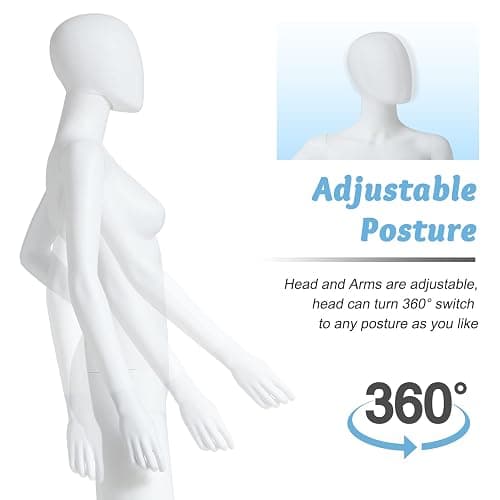 6 FT Female Mannequin Dress Form Display - Manikin Torso Stand Realistic Full Body Mannequin for Retail Clothing Shops, Halloween Christmas Cosplay, White (No.2) thumbnail 3