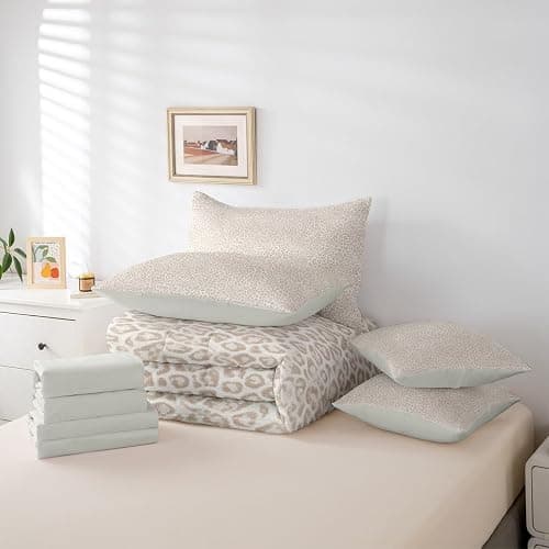 jejeloiu Leopard Print Comforter Set with Sheets 7 Piece Full Size Cheetah Print Bedding Set for Kids Boys Girls Beige Bed in a Bag Modern Art Room Decor Soft Lightweight Microfiber thumbnail 5