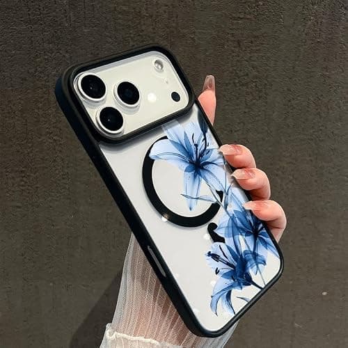 Blue Lily Whisper Magnetic Snap Case Compatible with iPhone 17/16 Pro Max /15 Pro /14/13 /12 Shockproof Slim Protective Cover (Blue,for iPhone 13) thumbnail 5