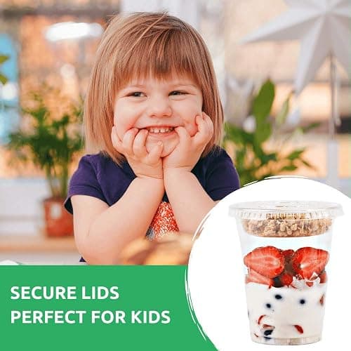 Aatriet Clear Plastic Parfait Cups with Insert &Lids No Hole - Yogurt Fruit Parfait Cups for Kids, for Dips and Veggies, Take Away Breakfast and Snacks. No Leaking (12oz. flat, 50sets) thumbnail 6