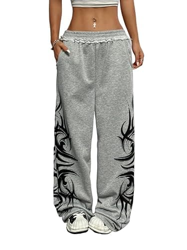 ZAFUL Womens Wide Leg Sweatpants Y2K Gothic Graffiti High Waisted Lounge Pants Athletic Joggers Pants with Pockets - Image 1