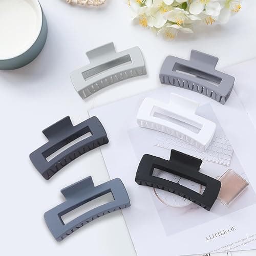 Sisiaipu 4 Inch Big Hair Claw Clips 6 Pcs Large Claw for Thick Hair Square Hair Clips for Women Rectangle Hair Clips Nonslip Acrylic Banana Jaw Clips Hair Accessories for Girls (Grey) thumbnail 7