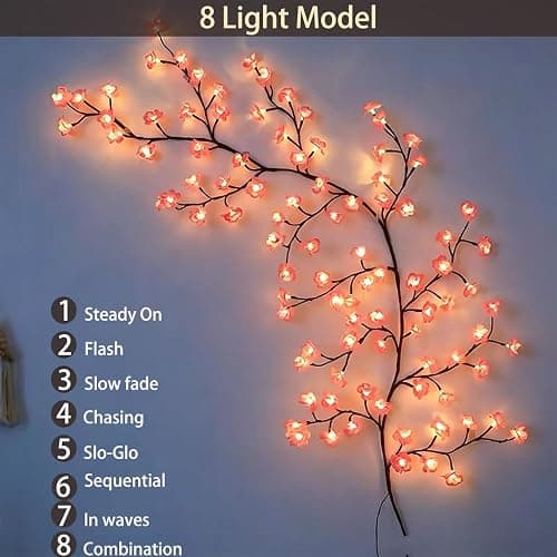 ENLETRAN Cherry Blossom Vine Lights, LED Flower Branch Lighting with Remote, 8 Modes Sakura Garland for Bedroom Wall Indoor Wedding Christmas Decor(7.6FT 144LED) thumbnail 3