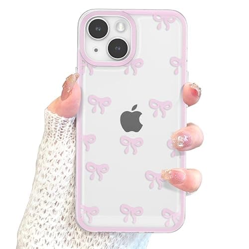 EYZUTAK Case for iPhone 13, Clear Cute Ribbon Bowknot Pattern Aesthetic Transparent Phone Case Raised Camera Protection Stylish Slim Soft Durable TPU Protective Cover for Women Girls - Pink thumbnail 8