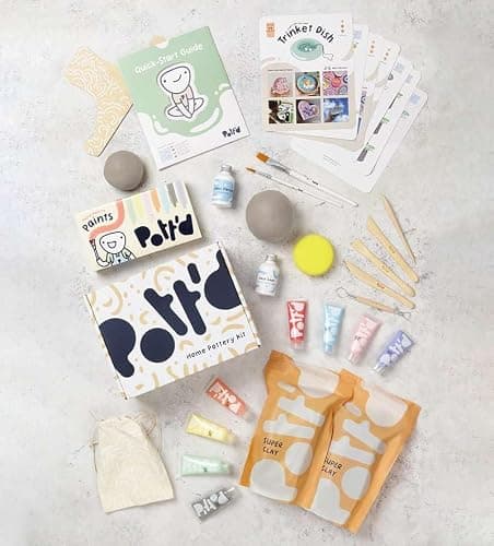 Pott'd Air Dry Clay for Adults. Beginners Home Pottery Kit for Adults. DIY Craft Kit for Adults. Kit Includes: Air-Dry Clay for Adults, Tools, Paints, Brushes, Sealant, How-to-Guides thumbnail 5