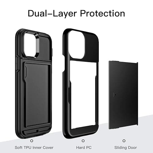 JETech Wallet Case for iPhone 12/12 Pro 6.1-Inch with Card Holder, Dual Layer Shockproof Protective Phone Cover, Sliding Hidden Slot (Black) thumbnail 4