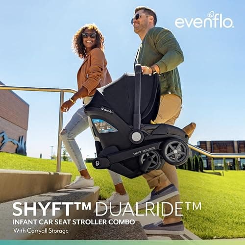 Evenflo Shyft DualRide Preemie and Infant Car Seat Stroller Combo | with Carryall Storage Bag and SensorSafe Technology, 3-30 lbs (Boone Gray) thumbnail 3