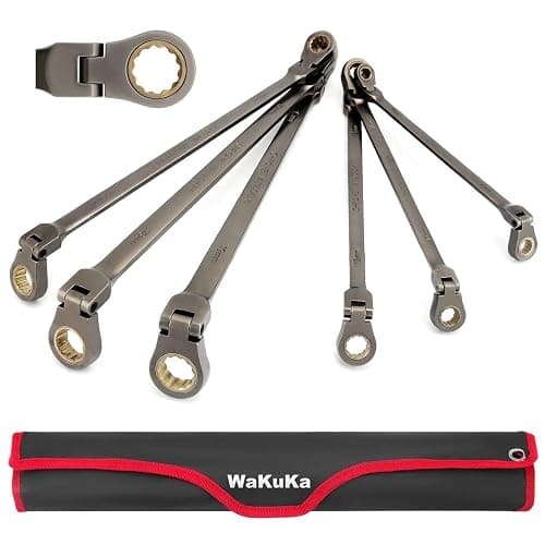 6-Piece Extra Long SAE CR-V Steel Flex-Head Ratcheting Wrench Set, Double Box End Wrench Set with Pouch - Image 1