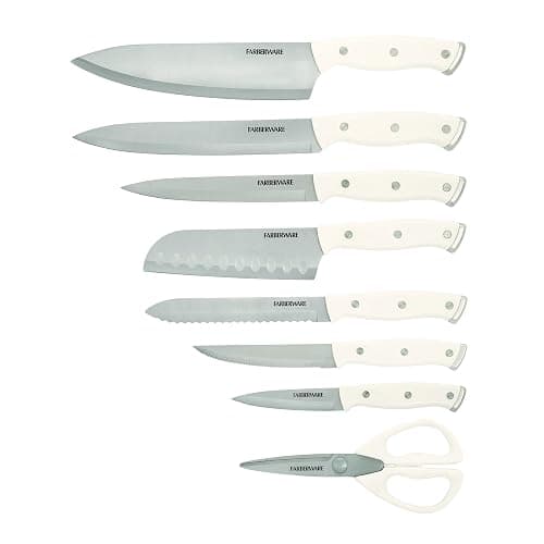 Farberware Edgekeeper Triple Riveted Knife Block Set with Built in Sharpener, 14-Piece, White - White - Natural Wood Block thumbnail 4