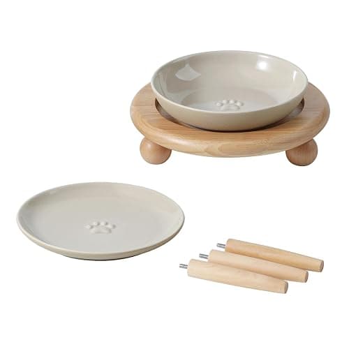 Havniva Cat Bowls Elevated 5.6” Ceramic Cat Bowl with Stand Whisker Friendly Shallow Cat Dishes, Cat Food & Water Bowl Set with Two Heights Options, Anti-Slip Raised Cat Food Bowl for Kitten - Image 1