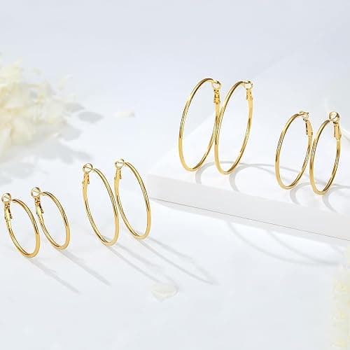 4 Pairs Silver Gold Hoop Earrings for Women | 14K Gold Plated Hoop Earrings Set Hypoallergenic Earring Lightweight Dangle Earrings Set thumbnail 3
