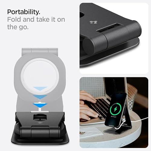 Spigen Mag Fit S Designed for MagSafe Charger Stand Aluminum Adjustable Phone Stand Compatible with iPhone 16/15/14/13/12, AirPods Pro 2/1, AirPods 4/3 (MagSafe Charger Not Included) - Black - Black thumbnail 5