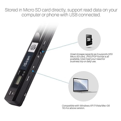 Portable Document Scanner, AOZBZ 900DPI Handheld Image Scanner, Scanning Wand,A4 Colour Photo Mobile Scanner Handy Scan (JPG/PDF Format, High Speed USB 2.0, Included 16G SD Card) thumbnail 4
