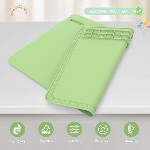 Silicone Painting Mat with Cup, 20"X16" Craft Mat, Siliocne Mat for Crafts, Resin, Paint, Clay, Non Stick Art Mat with Raised Edge, Painting Supplies (Apple Green) thumbnail 5