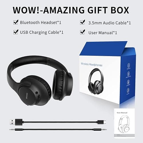 KVIDIO Bluetooth Headphones Over Ear, 65 Hours Playtime Wireless Headphones with Microphone, Foldable Lightweight Headset with Deep Bass,HiFi Stereo Sound for Travel Work PC Cellphone (Black) thumbnail 9