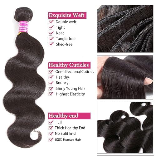Bundles Human Hair Body Wave Bundles with Closure 100% Unprocessed Brazilian Virgin Human Hair Body Wave 3 Bundles with 4x4 Lace Closure Free Part for Black Women 16 18 20+14 inch thumbnail 4