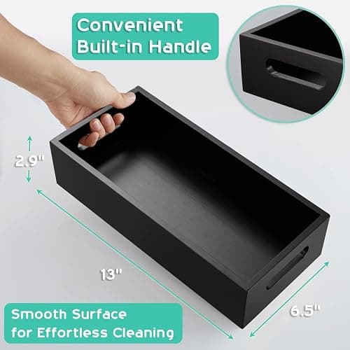 ALELION Black Bathroom Basket - Wooden Toilet Tank Paper Basket with Handle for Organizing - Back of Toilet Storage Organizer for Bathroom Tank Topper Counter - Black Bathroom Decor Box thumbnail 3