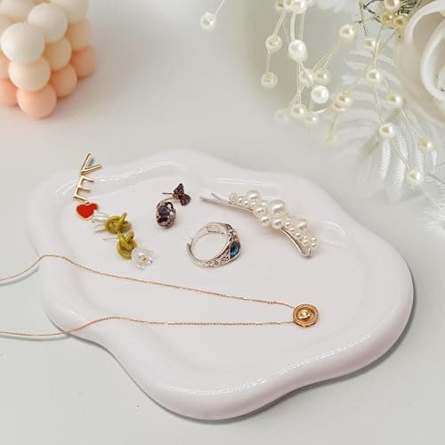 Ceramic Jewelry Dish for Women, Jewelry Tray Trinket Dish, Irregular Cloud Shape Ceramic Plate, Watch Keys Tray Ring Dish Holder for Mother's Day/Christmas/Thanksgiving/Birthday Gift(White) thumbnail 2