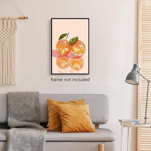 Disco Oranges Art Canvas, Glam Disco Ball Oranges Poster, Preppy Fruit Canvas Wall Art, Funky Kitchen Picture for Wall, Trendy Bar Cart Wall Art Decor, Dorm Apartment Wall Decor 12x16in Unframed thumbnail 3