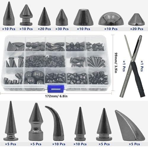 150 Sets Punk Spikes and Studs, 13 Shape Cone Spikes Leather Rivets Gothic Screw Back Studs with Install Tools for DIY Necklace Jacket Vest Shoes Boot Belts Bags Leather Crafts (Gun-Black) thumbnail 3