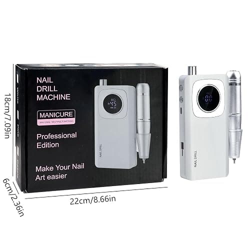 45000RPM Electric Machine Set With LCD Screen File Machine For Acrylic Gels Nails Manicures (White) thumbnail 6