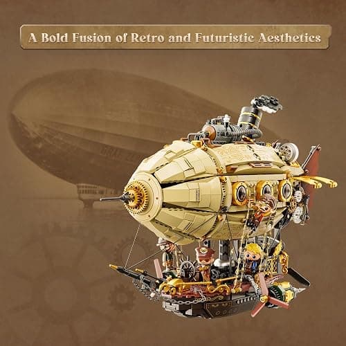 PANTASY Steampunk Airship Model Kit for Adults, Dual-Layer Zeppelin with Gear-Driven Mechanical System, DIY Building Blocks Set, Retro Sci-Fi Construction Toy for Collectors & Display thumbnail 2