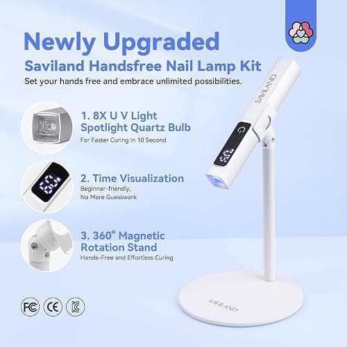 SAVILAND LED U V Light with Magnetic Stand & LCD Screen Portable Nail Lamp Kit Handsfree 2-Timer Modes Portable Mini Nail Dryer Stand for Gel Nails USB Rechargeable and Cordless for Home DIY Manicure thumbnail 2
