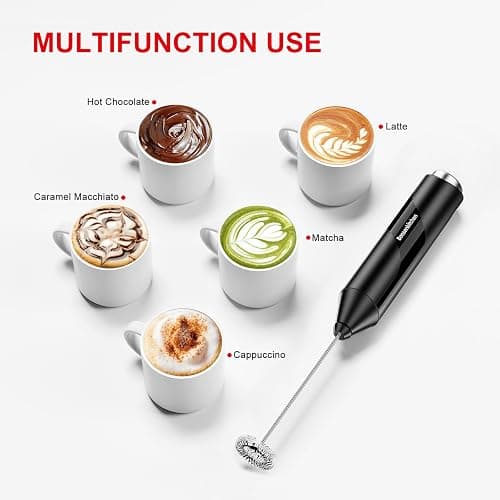 Bonsenkitchen Milk Frother Handheld, Electric Milk Foam Maker with Stainless Steel Whisk, Hand Drink Mixer for Coffee, Lattes, Cappuccino, Matcha, Battery Operated, Electric Stirrer Coffee Mixer Wand thumbnail 5