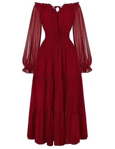 Scarlet Darkness Women Renaissance Off Shoulder Long Sleeve Smocked Waist Tiered Long Maxi Dress - Image 1