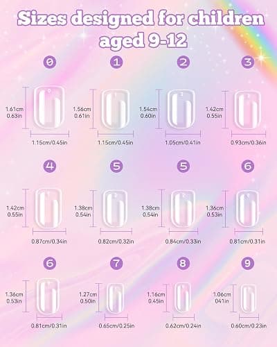 krofaue Kids Nail Tips - Children Square Clear Press On Nails | 240pcs 10 Sizes Little Girls Soft Gel Tips Extensions for DIY Decoration 9-12 years old thumbnail 3