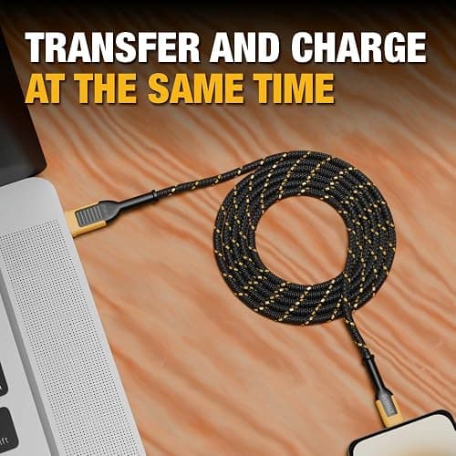 DEWALT Heavy Duty USB to Lightning Cable [Apple MFi Certified] Durable iPhone Charger, Lightning Cables, Fast Charging iPhone Charger Cord Compatible w/iPhones 14/13/12/11 Pro Max iPad AirPods, 10FT thumbnail 5