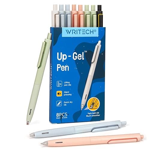WRITECH Gel Pens Fine Point: 0.5mm No Smear & Smudge Black Ink Pen Click for Journaling Sketching Drawing Notetaking Retractable Extra Finepoint Smooth Writing Silent Pen Set Non Bleed 8ct Up-Gel - Image 1