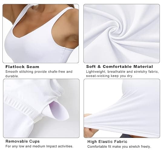 THE GYM PEOPLE Womens' Sports Bra Longline Wirefree Padded with Medium Support - White - Small thumbnail 6