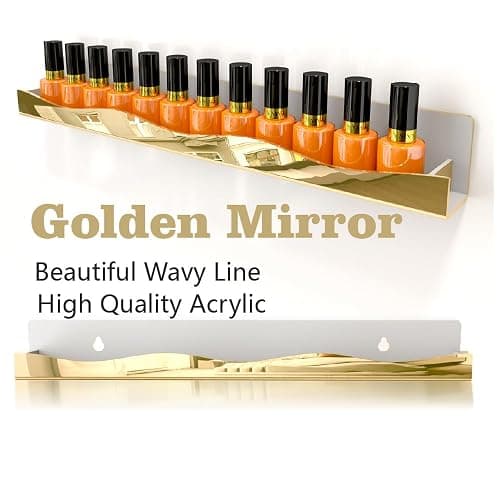 YMVV Wall-Mounted Nail Polish Organizer Rack - 15-Inch Gold Mirror Finish Nail Polish Shelf, Makeup & Beauty Essentials Storage - Multi-Purpose Display Holder for Small Space, Vanity Bathroom, 6 Pack thumbnail 3
