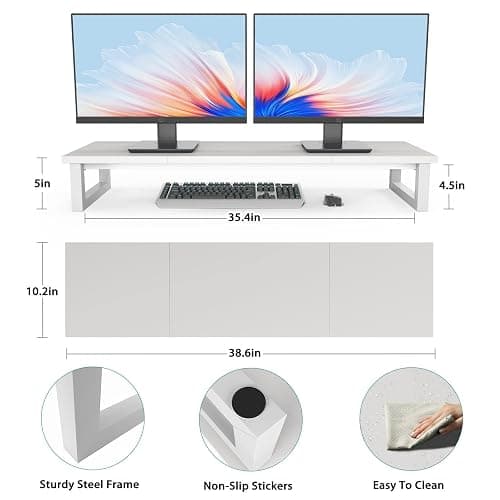 YAOHUOO Dual Monitor Stand Riser, 39Inch Large Monitor Stands for 2 Monitors, Computer Monitor Stand, Wooden Desktop Oraganizer Shelf for Office Desk Computer,Laptop,TV thumbnail 7