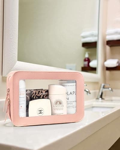 LETGO Clear Makeup Bags, TSA Approved Toiletry Bag with Zipper, Makeup Organizer for Carry-on Travel Essentials, Car Accessories Organizers Storage for Women Men (Clear-Pink) thumbnail 9