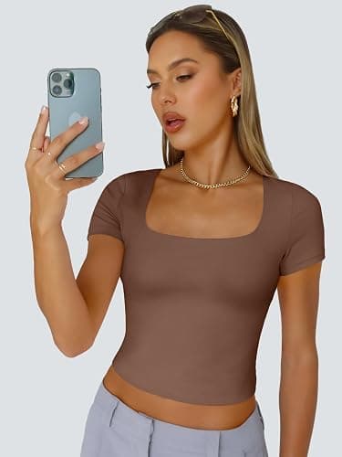Trendy Queen Tshirts Shirts for Women Double Lined Going Out Crop Tops 2025 Spring Summer Workout Y2k Clothes Beach Fashion thumbnail 6