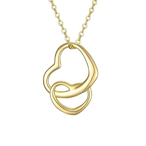 EVER FAITH Women's 925 Sterling Silver Simple Interlocking Open Heart Adjustable Pendant Necklace Birthday/Mothers Day/Valentines/Christmas Jewelry Gift for Friend Sister Mother - Image 1