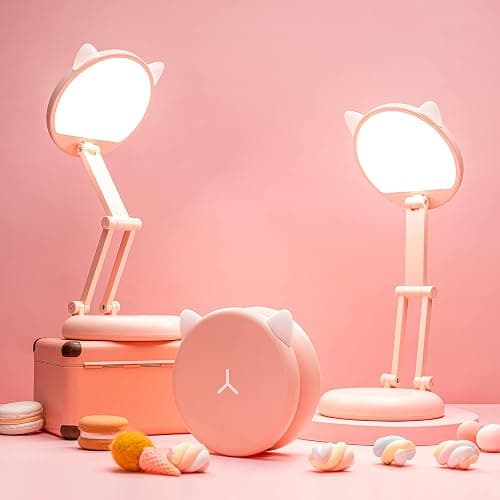 One Fire Cute Desk Lamp Pink Dorm Lamps for College Girls Foldable Portable Rechargeable Dimmable Cute Cat Lamp Kawaii Room Decor,College Dorm Decor for Girls Pink Classroom Essentials thumbnail 7