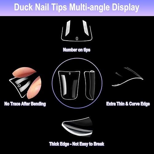 Allstarry Duck Nail Tips, 288pcs Short Curved Nail Tips Full Cover 12 Sizes Clear Duck Nails Press on Crystal Ducks Feet False Nails Extension French Soft Gel Fan Tips for Y2K Salon DIY - 22MM thumbnail 7
